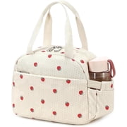 AO ALI VICTORY Lunch Box Lunch Bag Insulated Lunchbox Cute Reusable Lunch Tote bags for School Work Picnic for Kids Girls Women Beige Strawberries