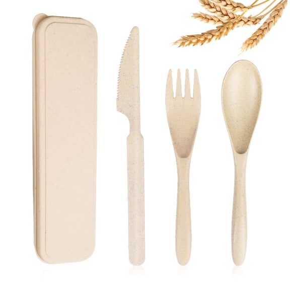Reusable travel tableware set (including storage box), eco-friendly plastic tableware without BPA, convenient to carry and suitable for picnics and camping