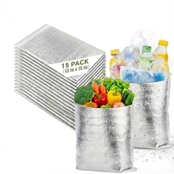 Reusableulation Bags Thermal Box Liners Metalized Lunch Food Shopping Bagulated Lining Waterproof Pack(15 Pack/ 13 In X 15 In)