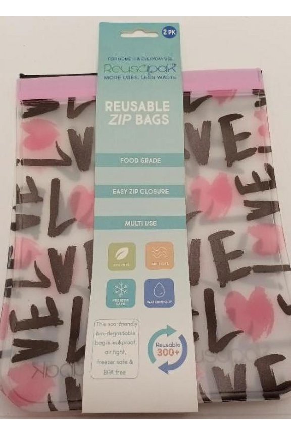 Love Love Love Reusable Zip Flat Bag 2 pack Large Food Grade