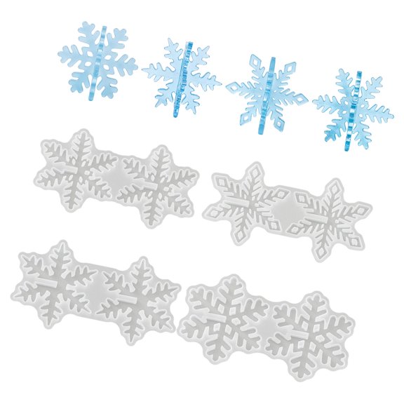 Reusing Snowflakes Silicone Molds, 4-Piece Set with Cavities for Resins Casting, Scented Waxes Tablets, and Christmas Ornaments Crafts