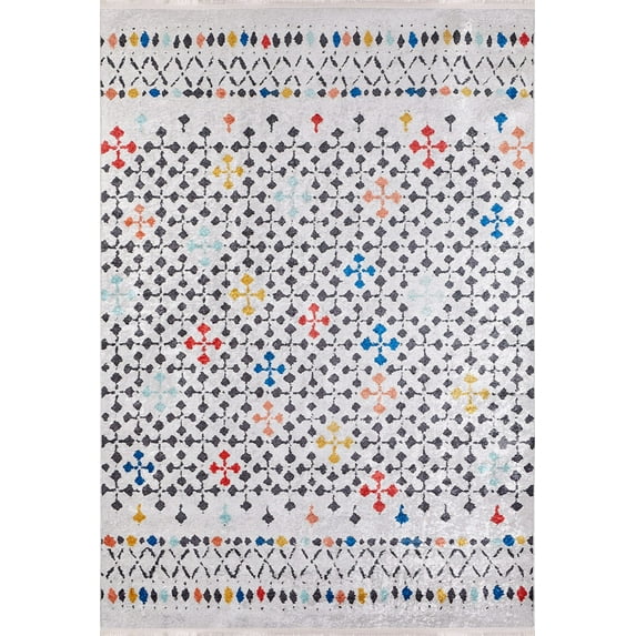 Reutov White Modern Polyester Area Rugs for Living Room Washable Rugs Boho Moroccan Area Rug Soft Geometric Bohemian Distressed Indoor Rug for Bedroom Dining Room Office Foldable Nonslip Rug