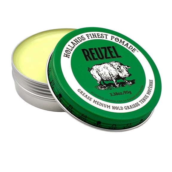REUZEL Green Pomade Grease, Medium Hold, Medium Shine, Oil Based, 4 oz