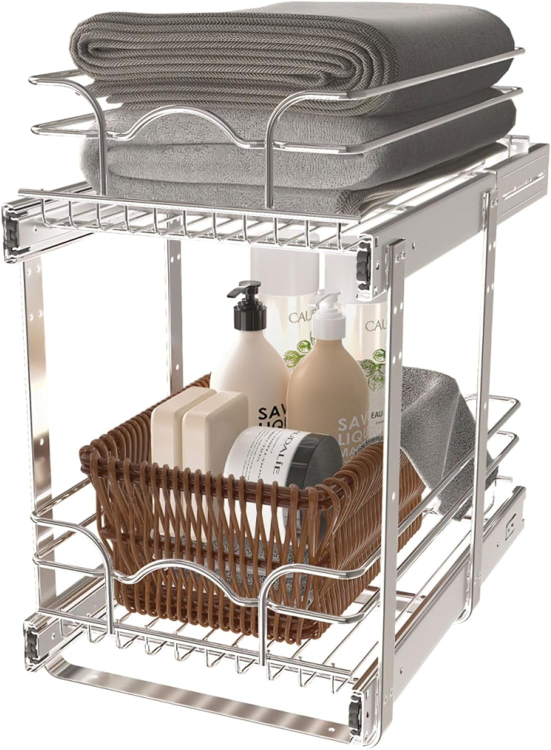 Chrome 2-Tier Pullout Kitchen Cabinet Organizer, 12 x 18 Inch