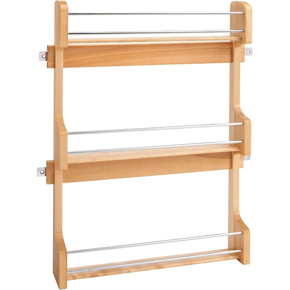 Rev-A-Shelf 21" 3 Tiered Pull Out Shelf Organizer for Kitchen Cabinets, Pantry Storage Spice Seasoning Rack, Door/Wall Mounted, Maple Wood, 4SR-21