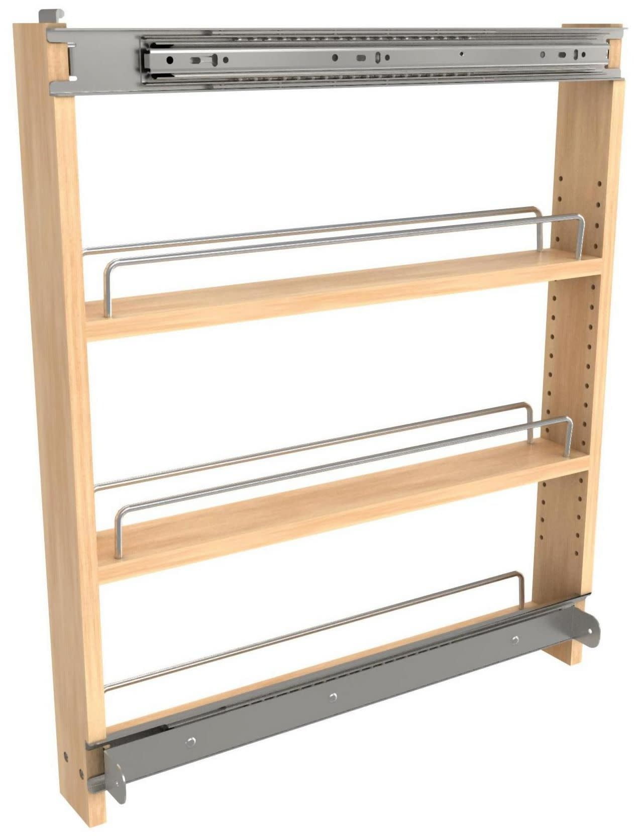 Light Brown Wood and Chrome Base Cabinet Pullout Organizer