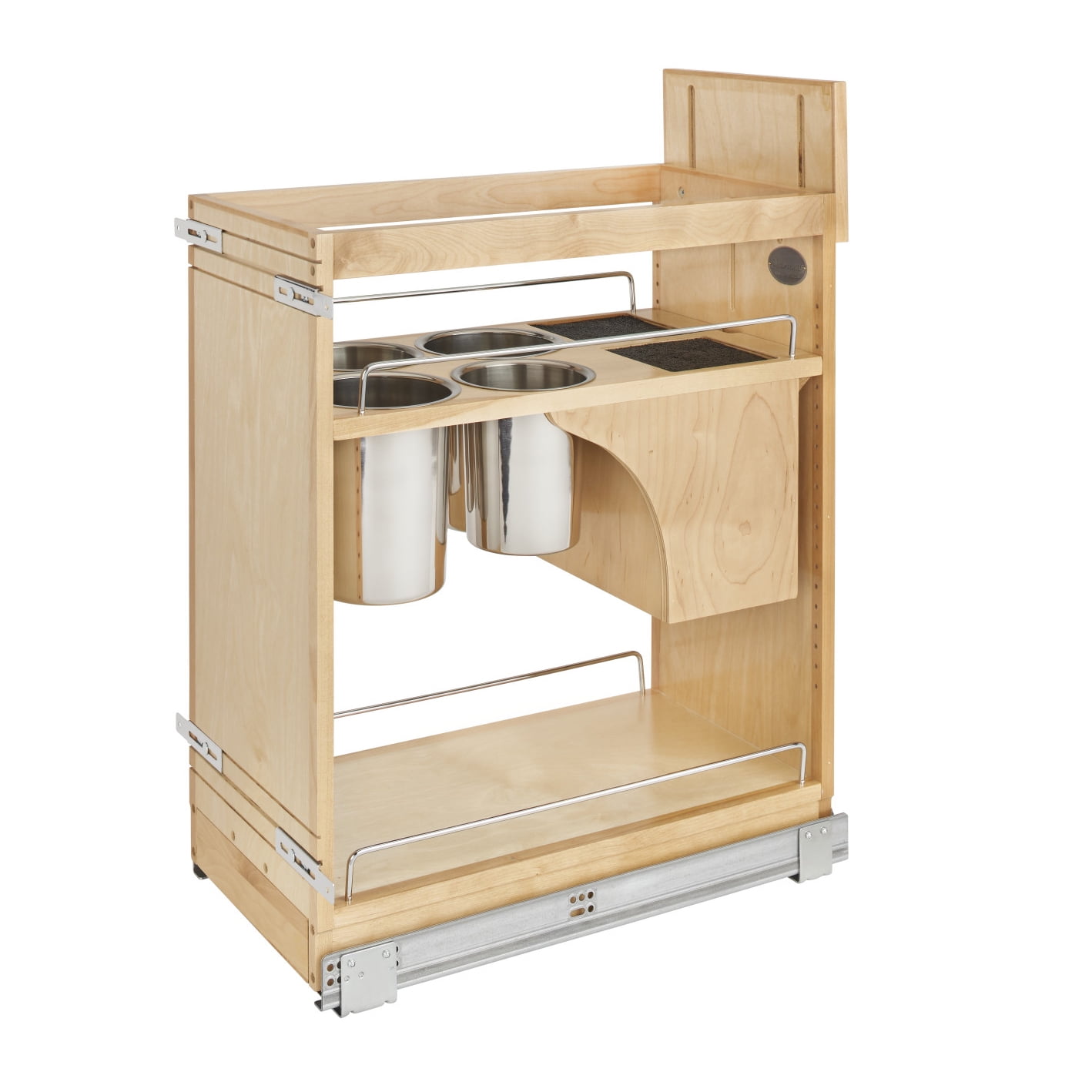 Maple Wood Base Cabinet Organizer with Stainless Steel Utensil Bin