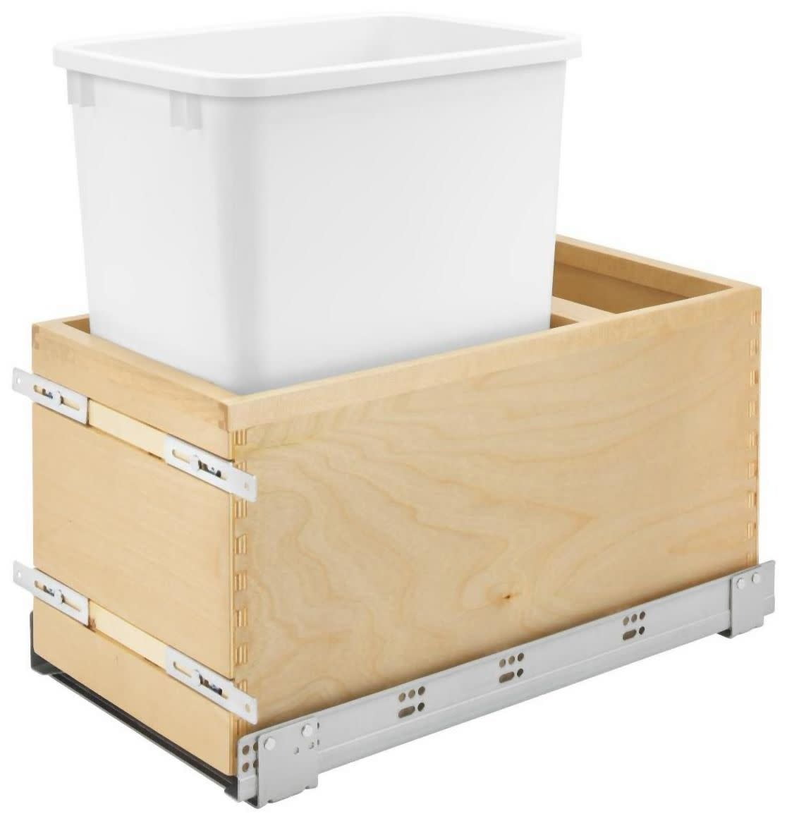 White Plastic and Maple Wood Pull-Out Waste Container