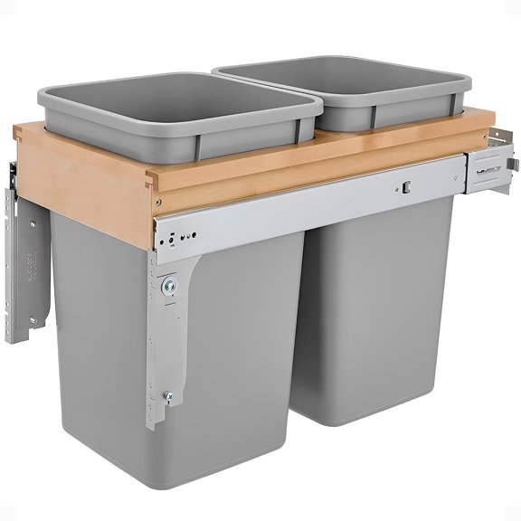 Rev-A-Shelf Double Pullout Top Mount Trash Can w/Soft Close, 27 Qt Silver, 4WCTM-15BBSCDM2