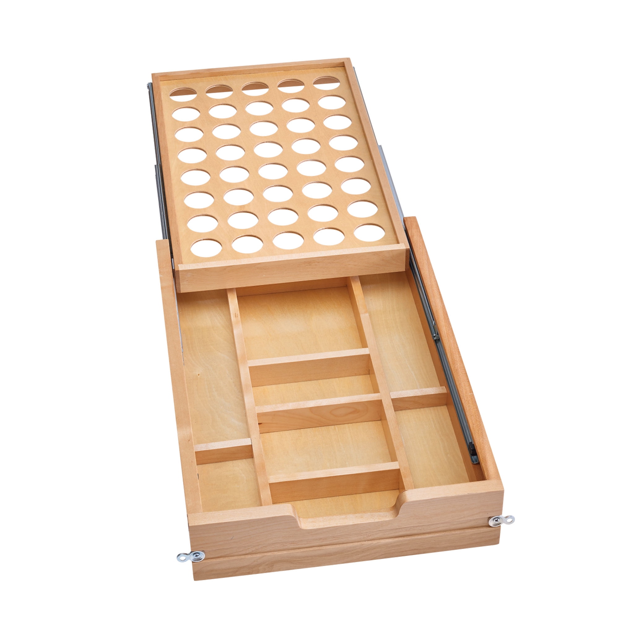 Natural Maple Wood Adjustable Two-Tier Drawer Organizer