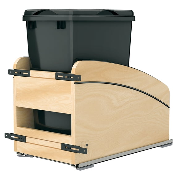 Rev-A-Shelf Craftsman Collection Maple Pullout Waste Container, Soft-Close, 35 qt, Black