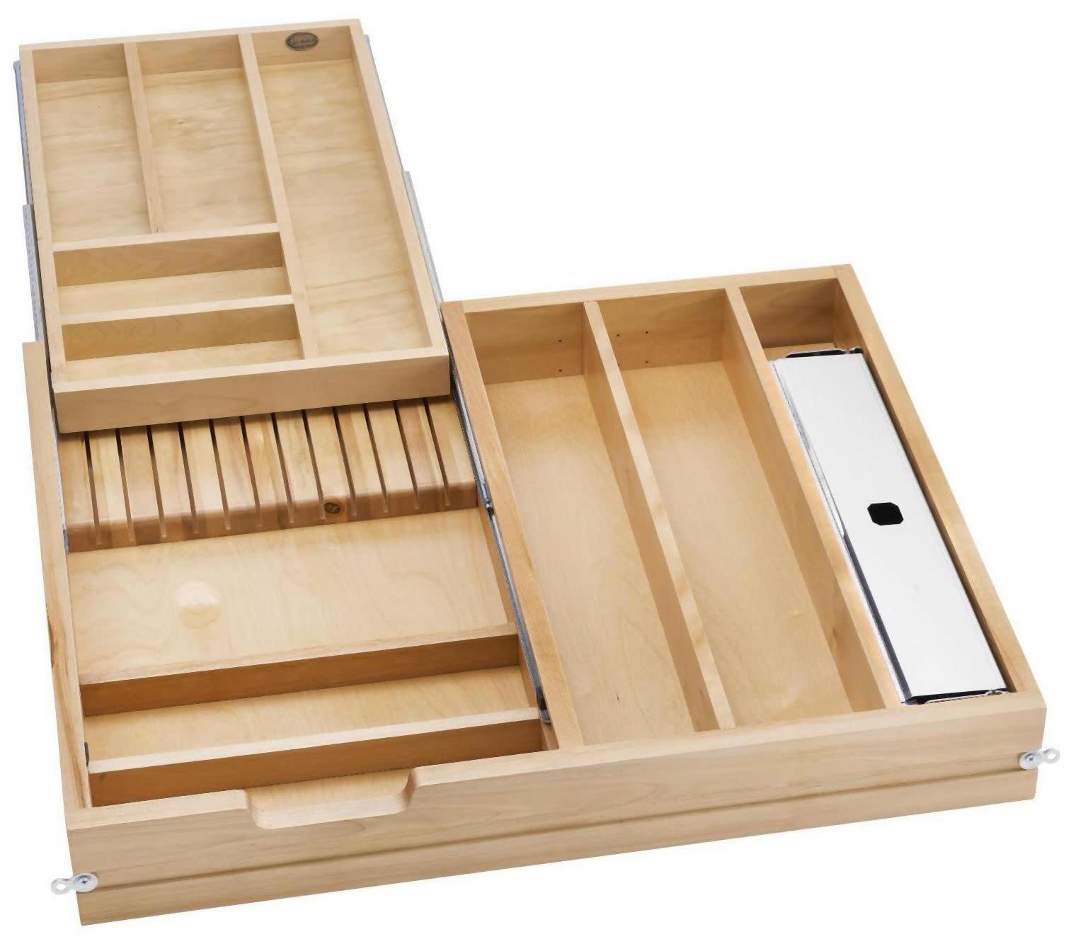 Light Brown Adjustable Two-Tier Wood Cabinet Drawer System