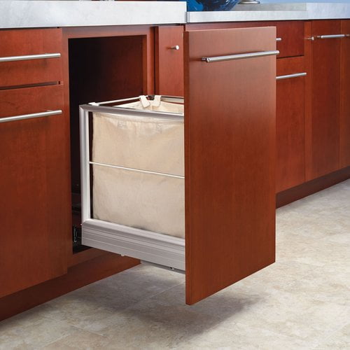 White Aluminum Pull-Out Hamper with Canvas Liner