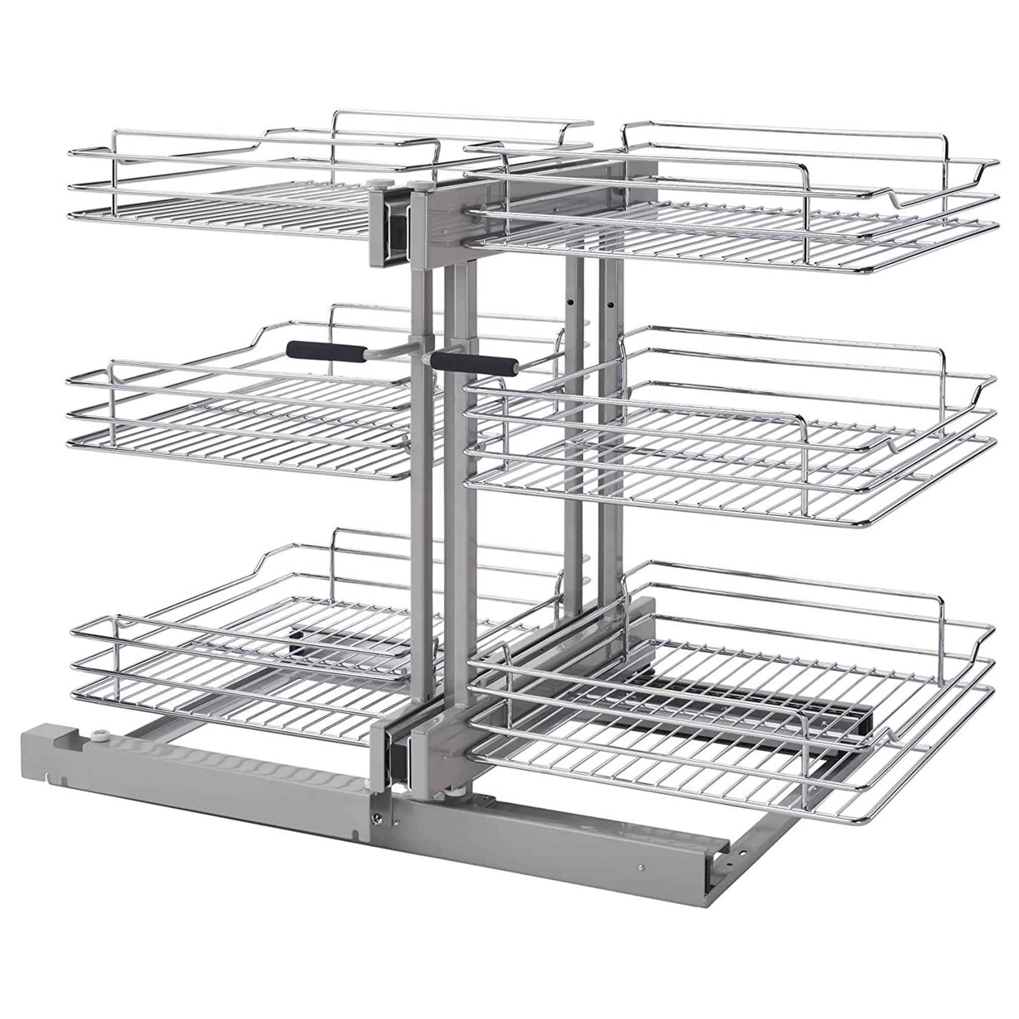 Extension 3-Tier Metal Pull Out Kitchen Cabinet Organizer Freely  Adjustable，No Drilling Rustpro Of Stainless Steel,Sturdy Multi-Functional  For Kitchen Bathroom Organization (Blcak)