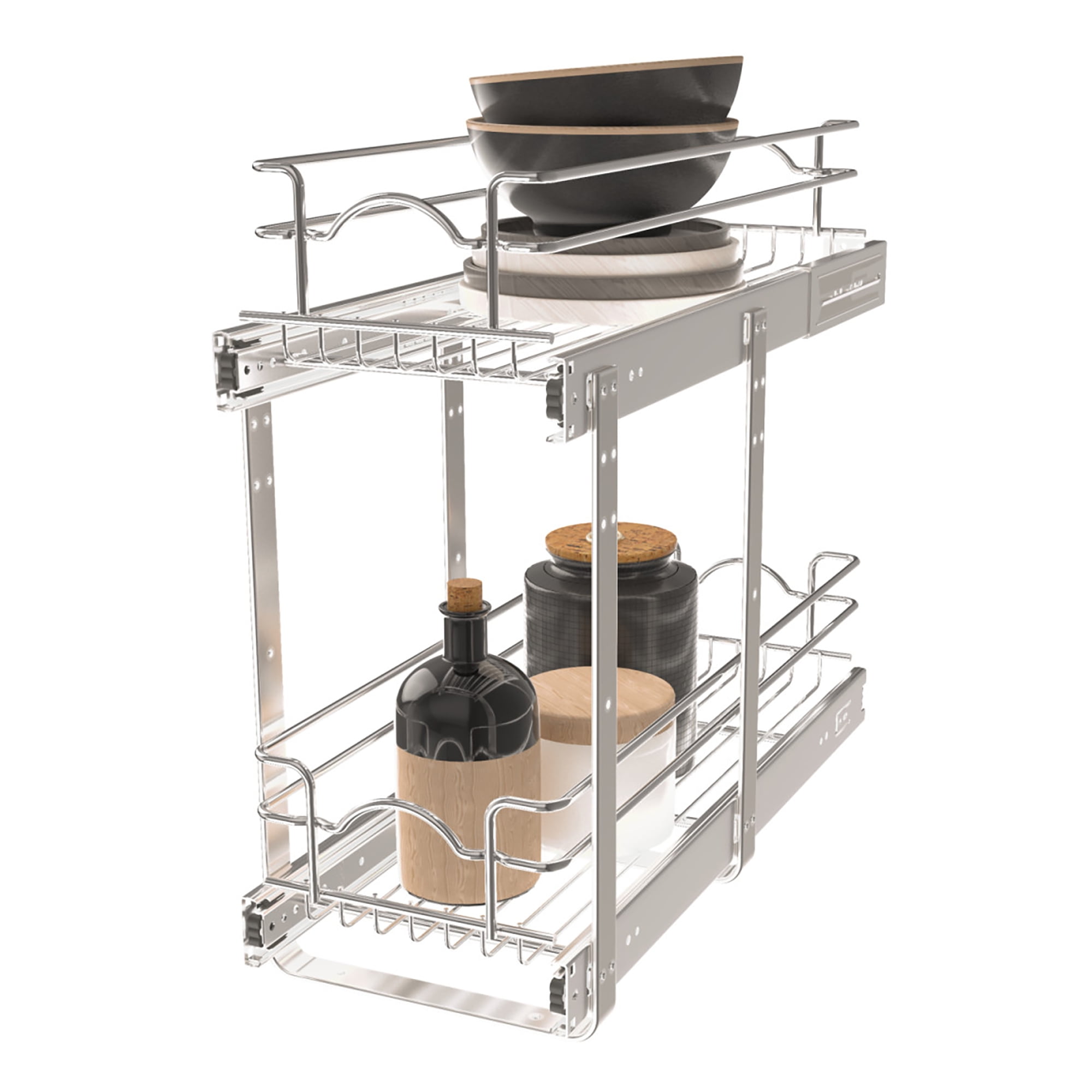 Chrome 2-Tier Wire Basket Pull Out Shelf for Kitchen Cabinets