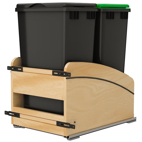 Rev-A-Shelf Craftsman Collection Maple Double Pullout Trash Can, Soft-Close, 50 qt, Black