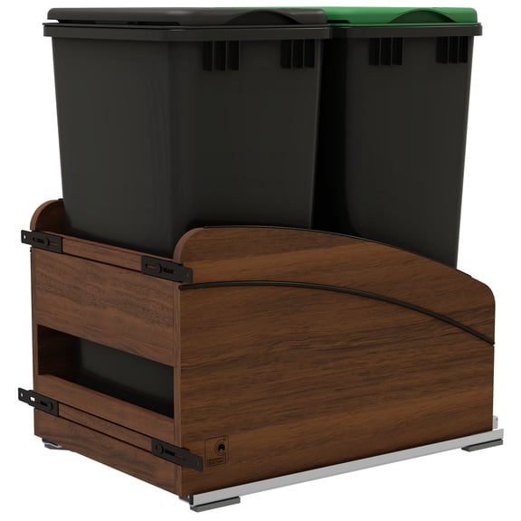 Rev-A-Shelf Craftsman Collection Walnut Double Pullout Trash Can, Soft-Close, 50 qt, Black