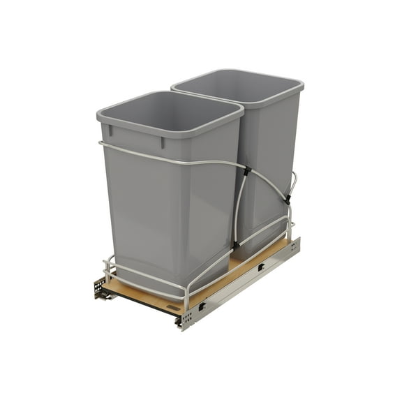 Rev-A-Shelf Double 27 Qt Pull Out Trash Containers, Gray, 54WC-1527SC-17-1