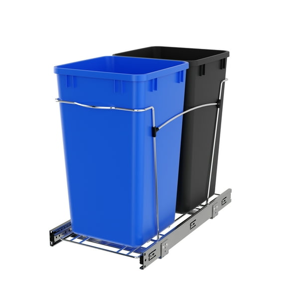 Rev-A-Shelf Double 27 Quart Sliding Pullout Waste Containers, Blue/Black