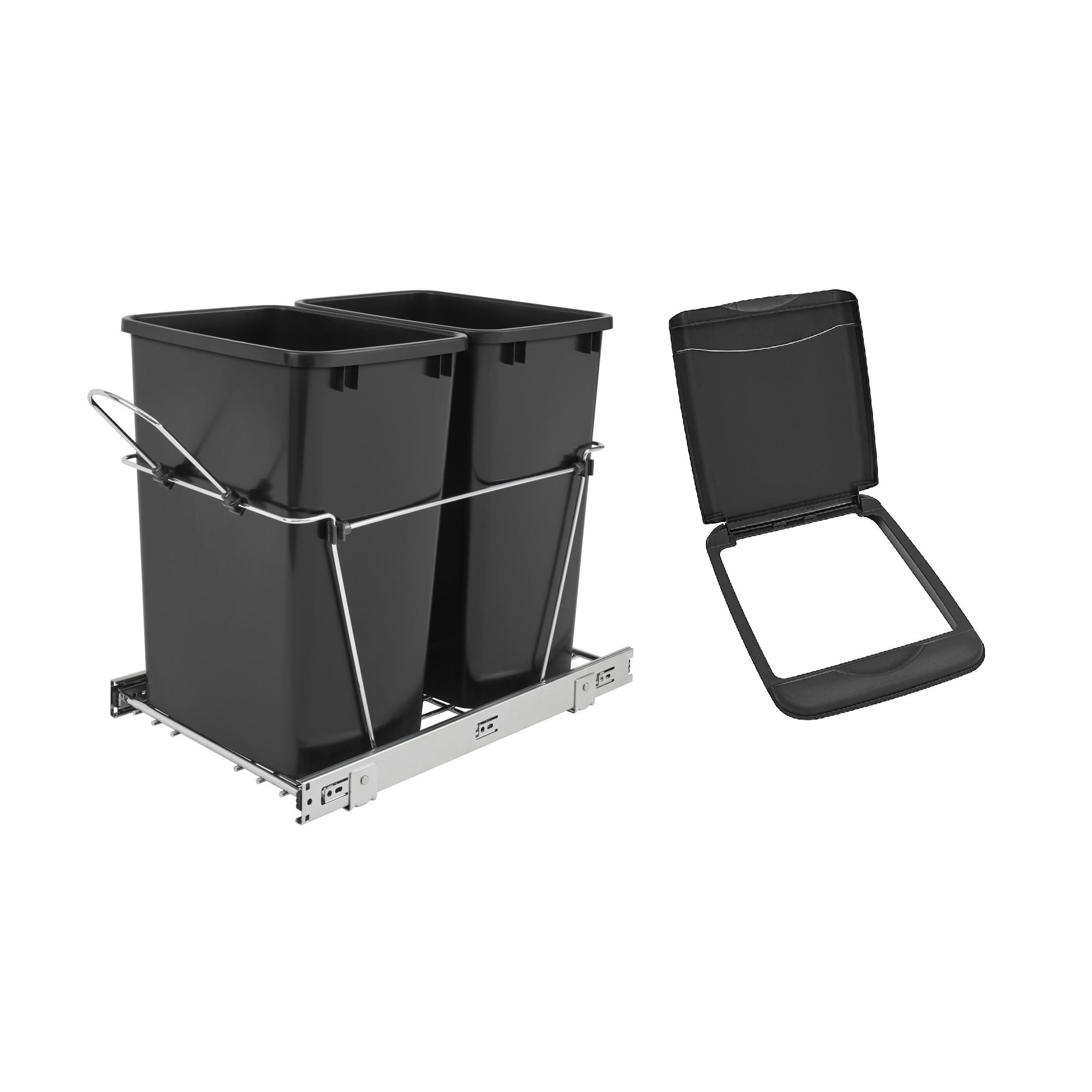 Black Double 35 Qt Pull-Out Waste Bin with Chrome Frame