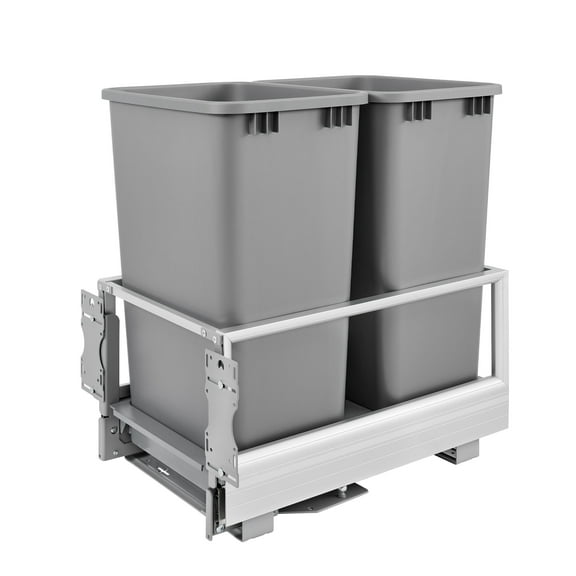 Rev-A-Shelf Double 50 Qt Cabinet Trash Cans and Pull Out System, Silver