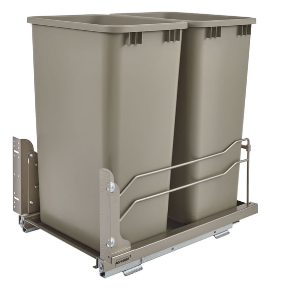 Rev-A-Shelf Double 50 Qt Pullout Soft-Close Steel Kitchen Trash Cans