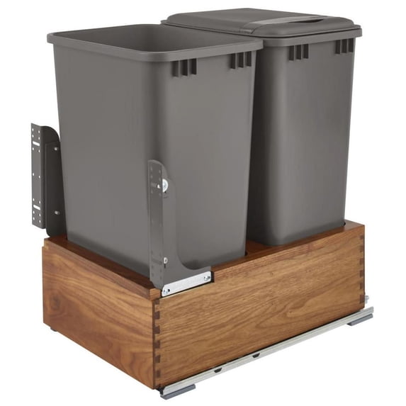 Rev-A-Shelf Double 50 Qt Walnut Waste Container Trash Can