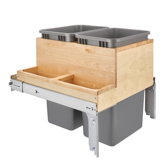 Rev-A-Shelf Double Pullout Top Mount Trash Can w/Soft Close, 50 Qt, 4WCTM-2450BBSCDM-2