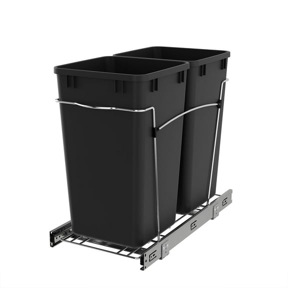 Rev-A-Shelf Double Pullout Trash Can 27 qt. for Kitchen, Black, RV-15KD-18C S