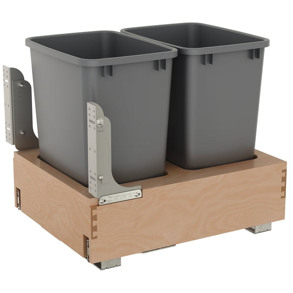 Rev-A-Shelf Maple Wood Double Pullout Waste Container with Soft-Close, 35 qt Bins, Silver