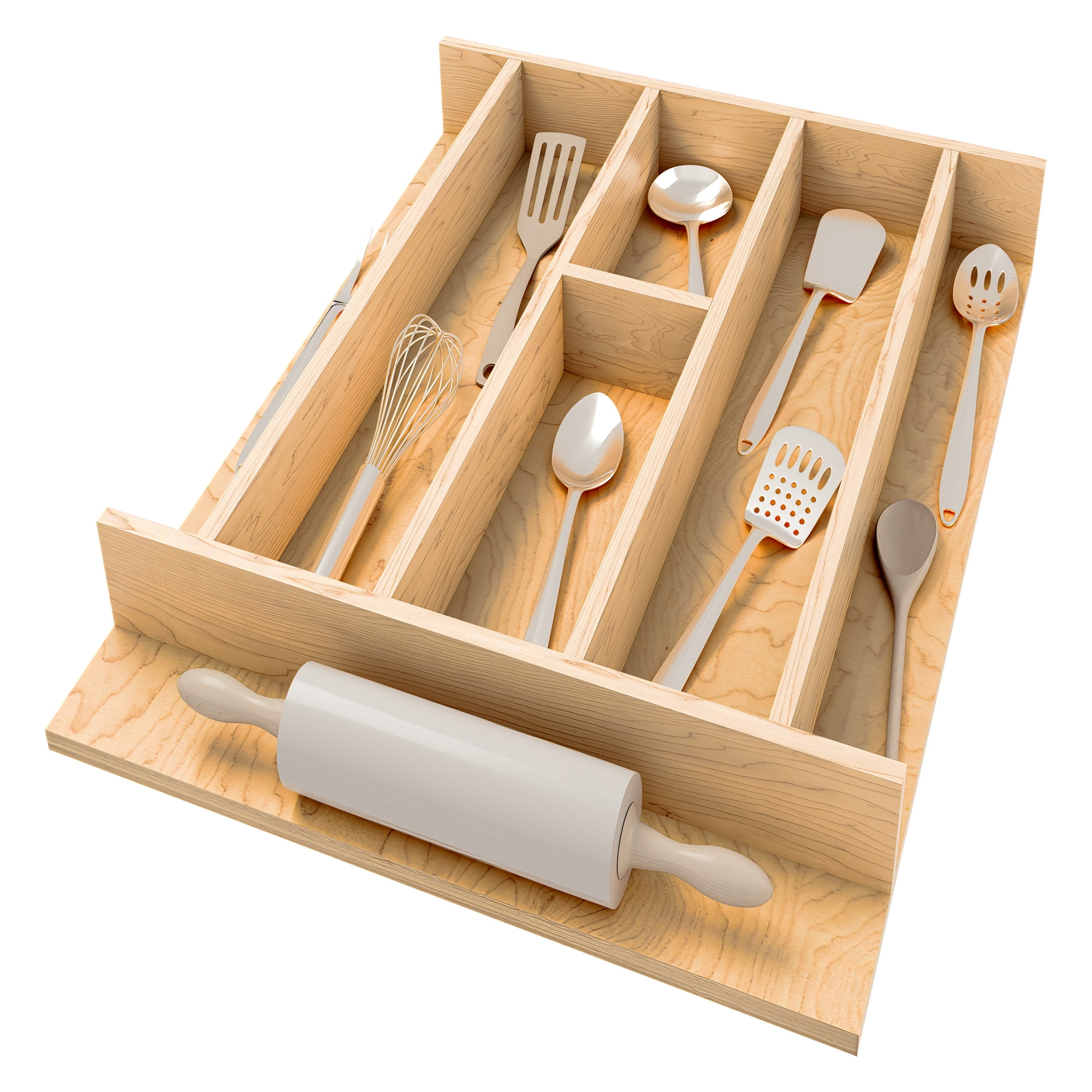 Natural Maple Wood Utensil Drawer Insert with 7 Compartments