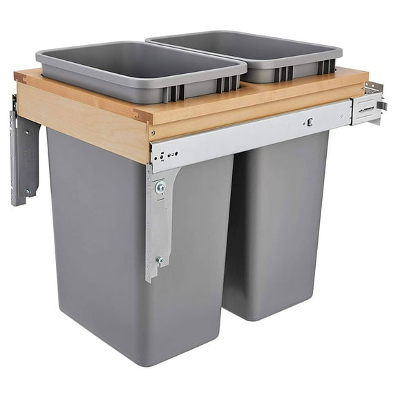 Rev-A-Shelf Double Pullout Top Mount Trash Can w/Soft Close, 50 Qt, 4WCTM-2150BBSCDM-2