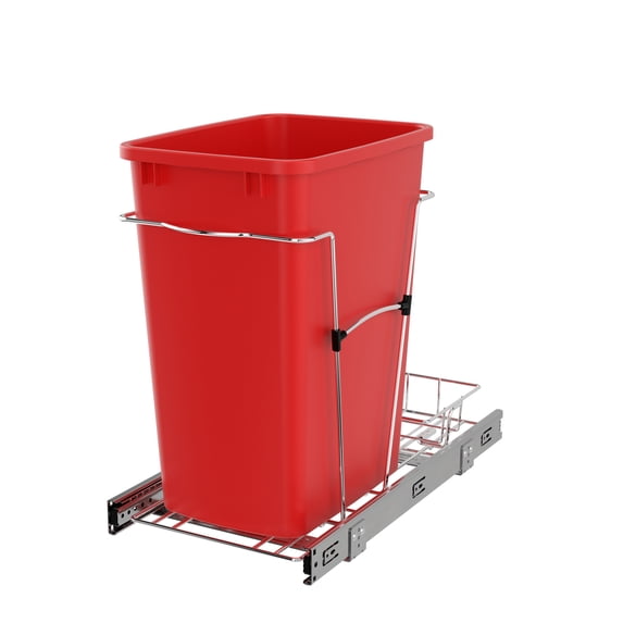 Rev-A-Shelf RV-12KD-16C-S Single 35 Quart Sliding Pullout Trash Bin, Red