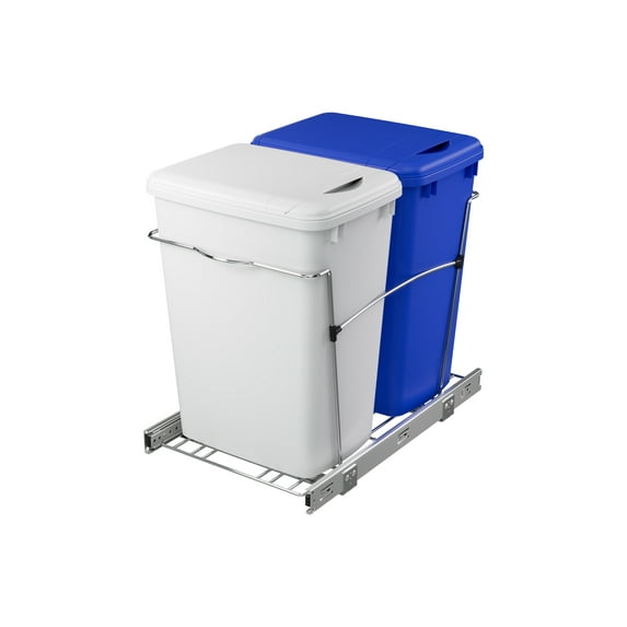 Rev-A-Shelf RV-18KD-11RC-S Double 35 Quart Pullout Waste Bins, Blue/White