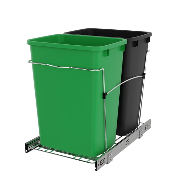 Rev-A-Shelf RV-18KD-1918C-S Double 35 Qt Pullout Trash Cans, Green/Black