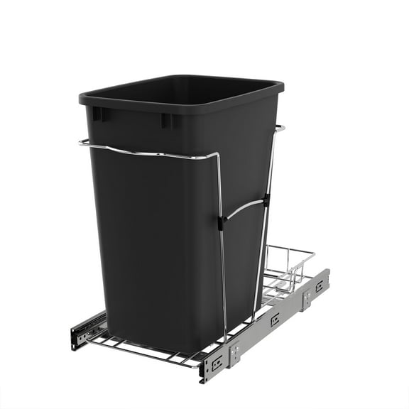 Rev-A-Shelf S Single 35-Qt Kitchen Cabinet Pullout Waste Container, Black