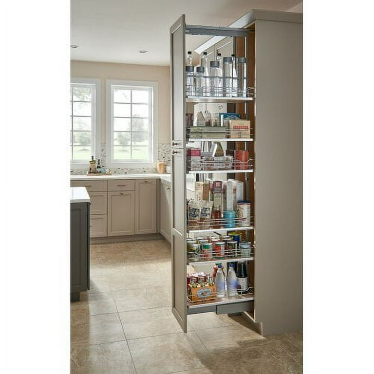 Rev-A-Shelf 8 in Chrome Solid Bottom Pantry Pullout Soft Close 5343-08-Maple
