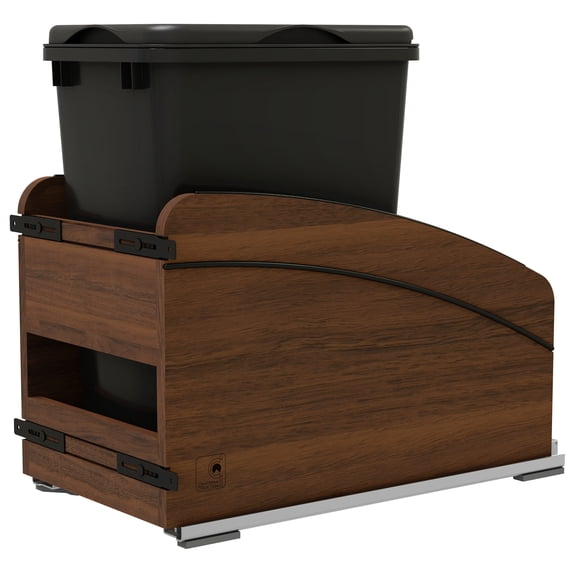 Rev-A-Shelf Walnut Wood Pullout Waste Container, Soft-Close, 35 qt, Black