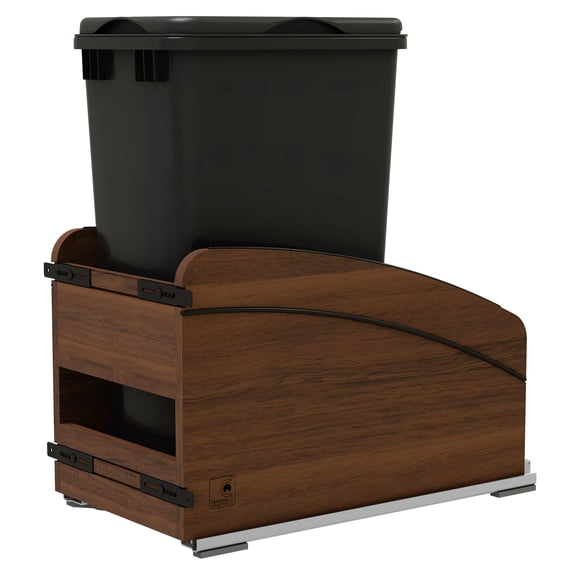 Rev-A-Shelf Craftsman Collection Walnut Pullout Waste Container, Soft-Close, 50 qt, Black