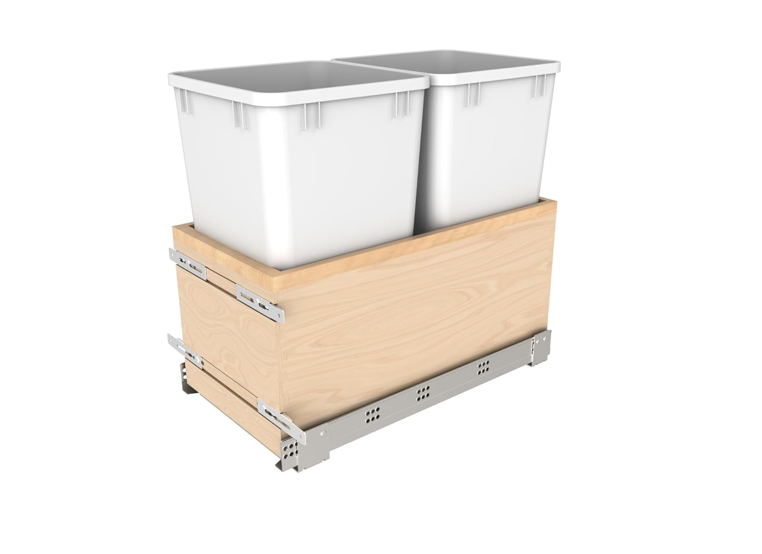 White Plastic Dual Bin Pull-Out Waste Container