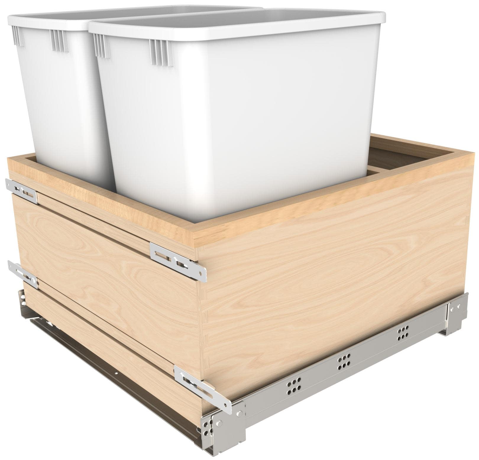 White Plastic Dual Bin Pull-Out Waste Container