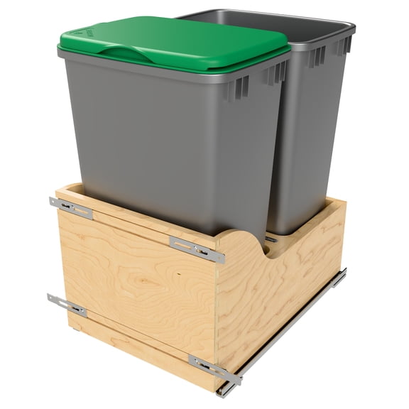 Rev-A-Shelf Wood Double Pullout Waste Container, Soft-Close, 50 qt, Silver