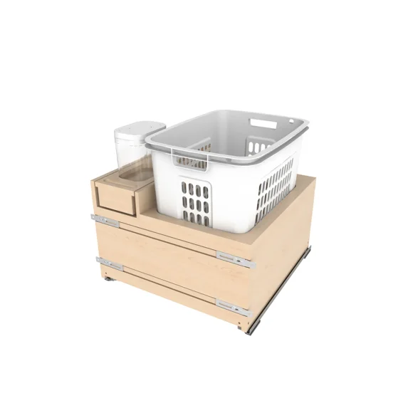 Rev-A-Shelf Wood Hamper with OXO and Storage for Base Cabinets w/Soft-Close, Light Brown