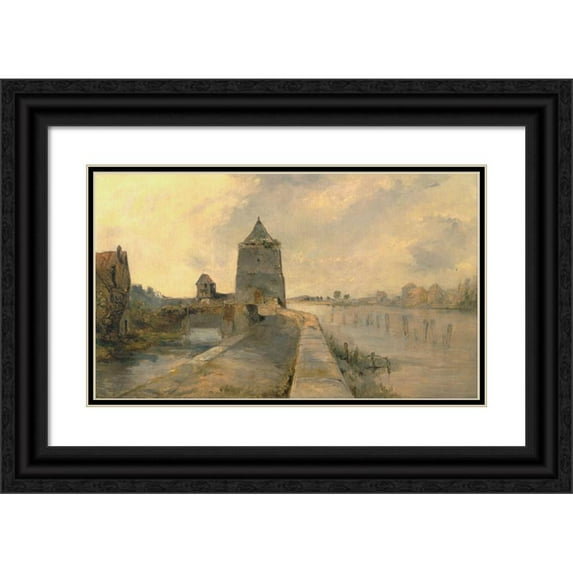 Rev. Edward Thomas Daniell 14x10 Black Ornate Wood Framed Double Matted Museum Art Print Titled: The Rhine at Constance (Constance-Am-Rhein)