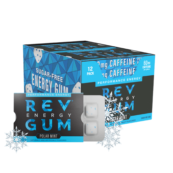 Rev Gum Sugar Free Polar Mint Energy Gum, 12 Packs (72 Count)