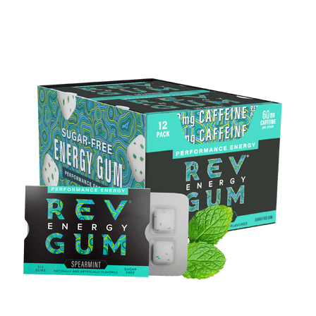 Rev Gum Sugar Free Spearmint Energy Gum, 12 Packs (72 Count)