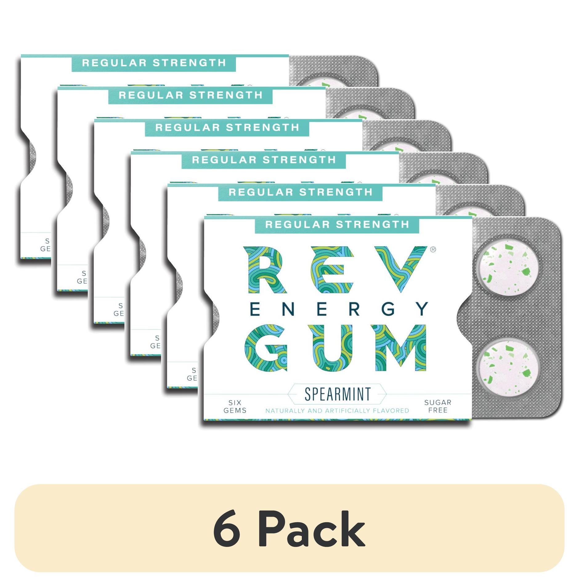 (6 pack) Rev Gum Sugar Free Spearmint Energy Gum, 6 Pieces