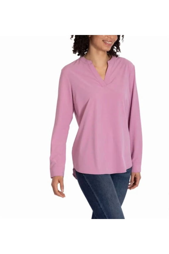 Women's Size Small (4-6) Long Sleeve V-Neck Blouse Tunic Length, Pink