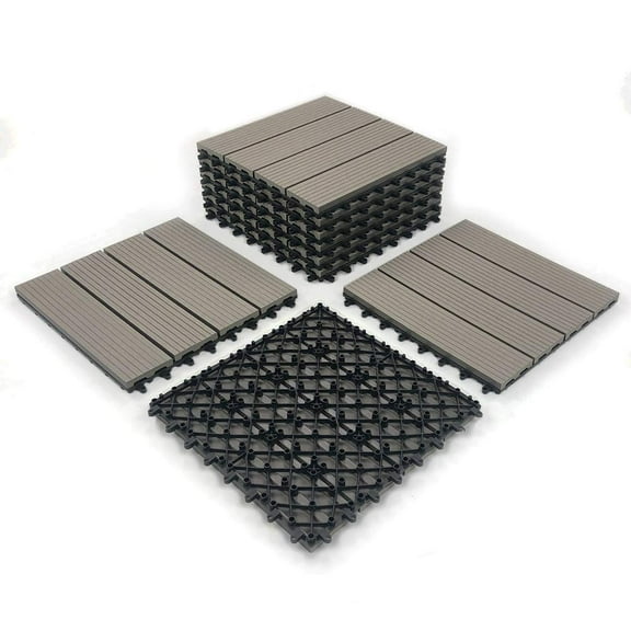RevTime Easy DIY Wood-Plastic Deck Tiles 12" x 12" x 3/4, Gray (9 Pcs)
