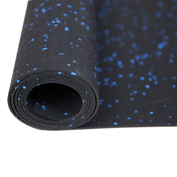 RevTime rubber treadmill mat, 6.5 ft x 3 ft, black with blue flecks, for fitness equipment
